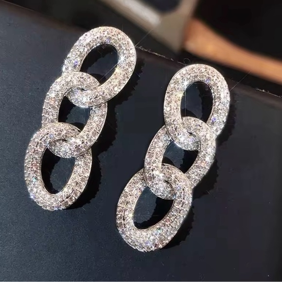 Sparkling Silver Chain Link Earrings - Picture 1 of 5